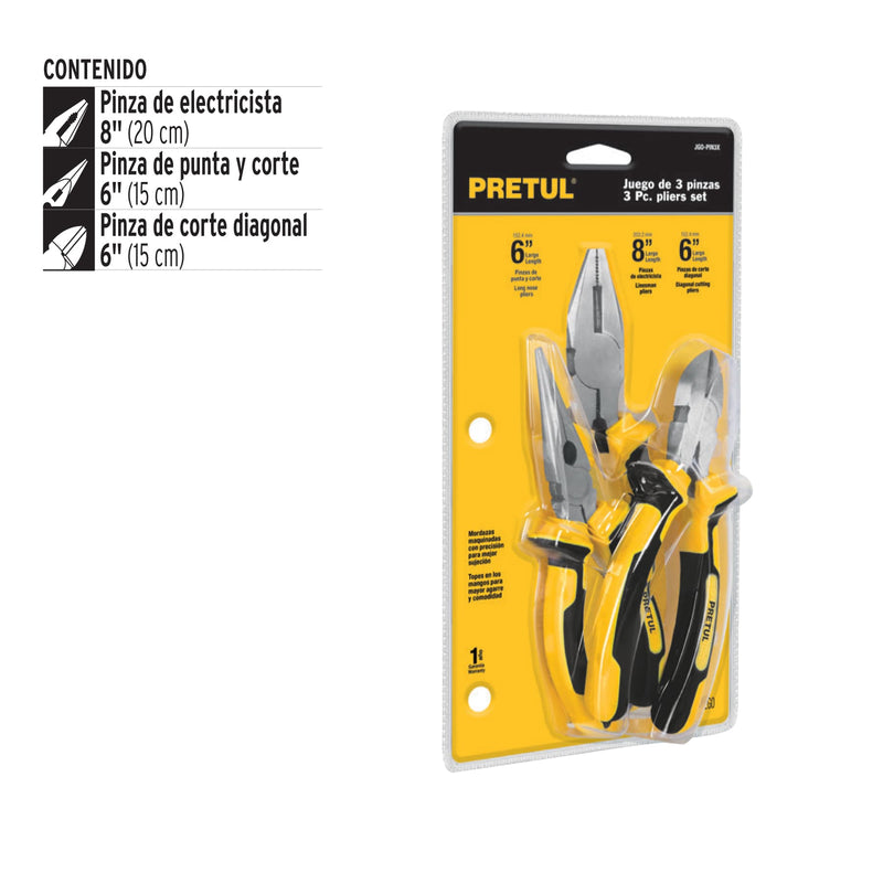 Juego de 3 pinzas 3 mango Comfort Grip,  Pretul