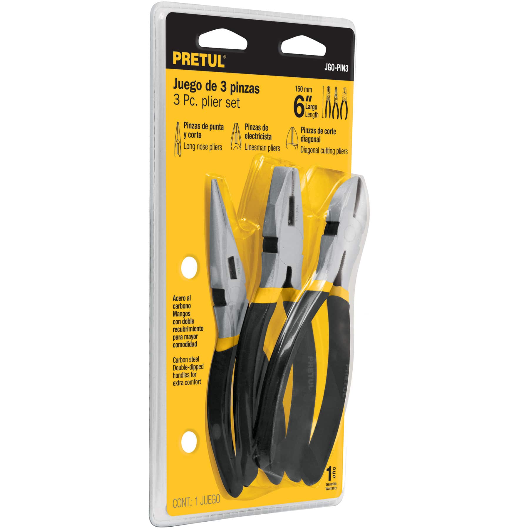 Juego de 3 pinzas de 6", mangos de PVC, Pretul