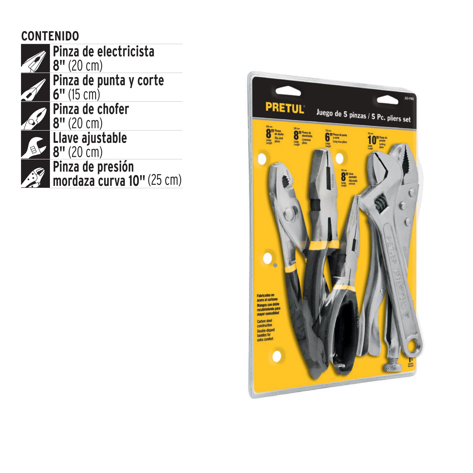Juego de 4 pinzas y 1 llave ajustable, Pretul