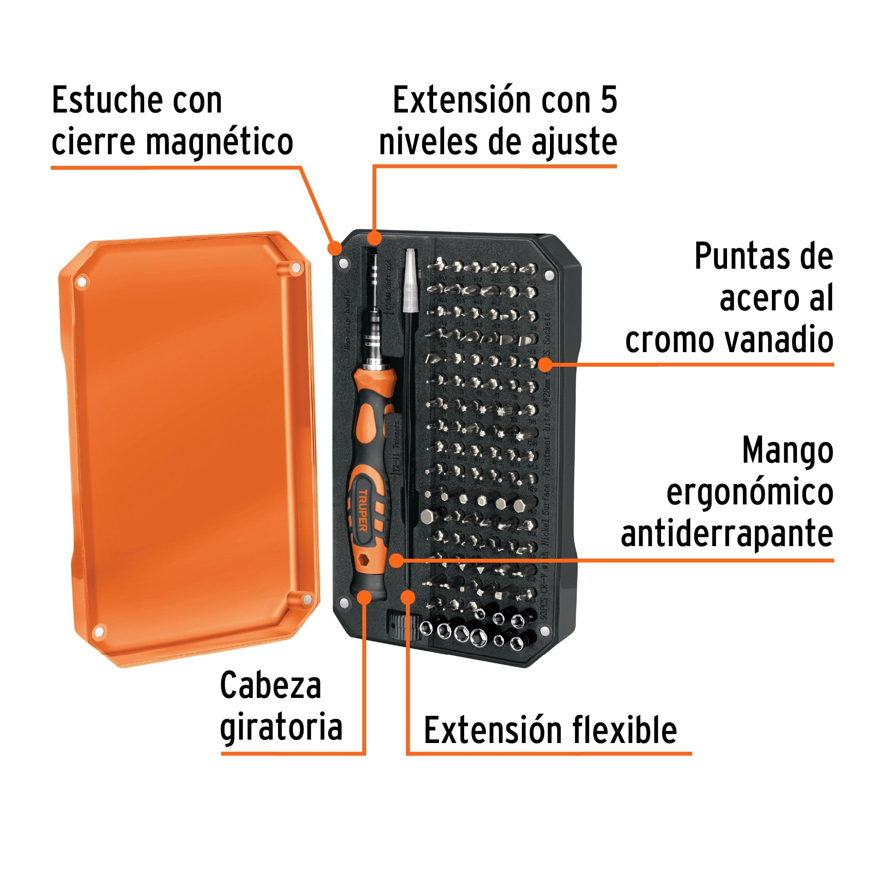 Desarmador de precisión con 106 puntas intercambiables