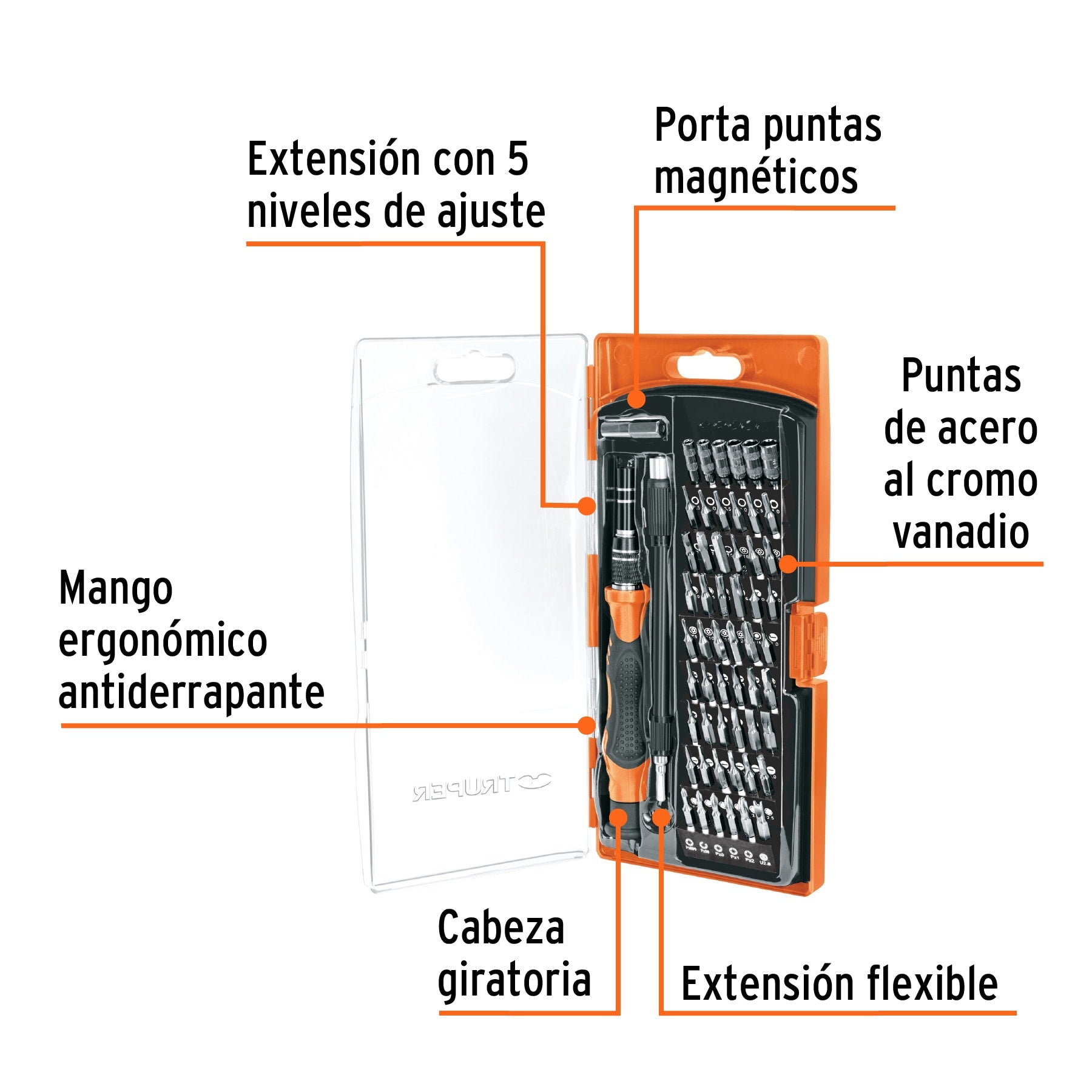 Desarmador de precisión con 57 puntas intercambiables
