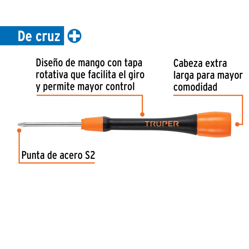 Desarmador de precisión de cruz PH1 mango ergonómico,  Truper