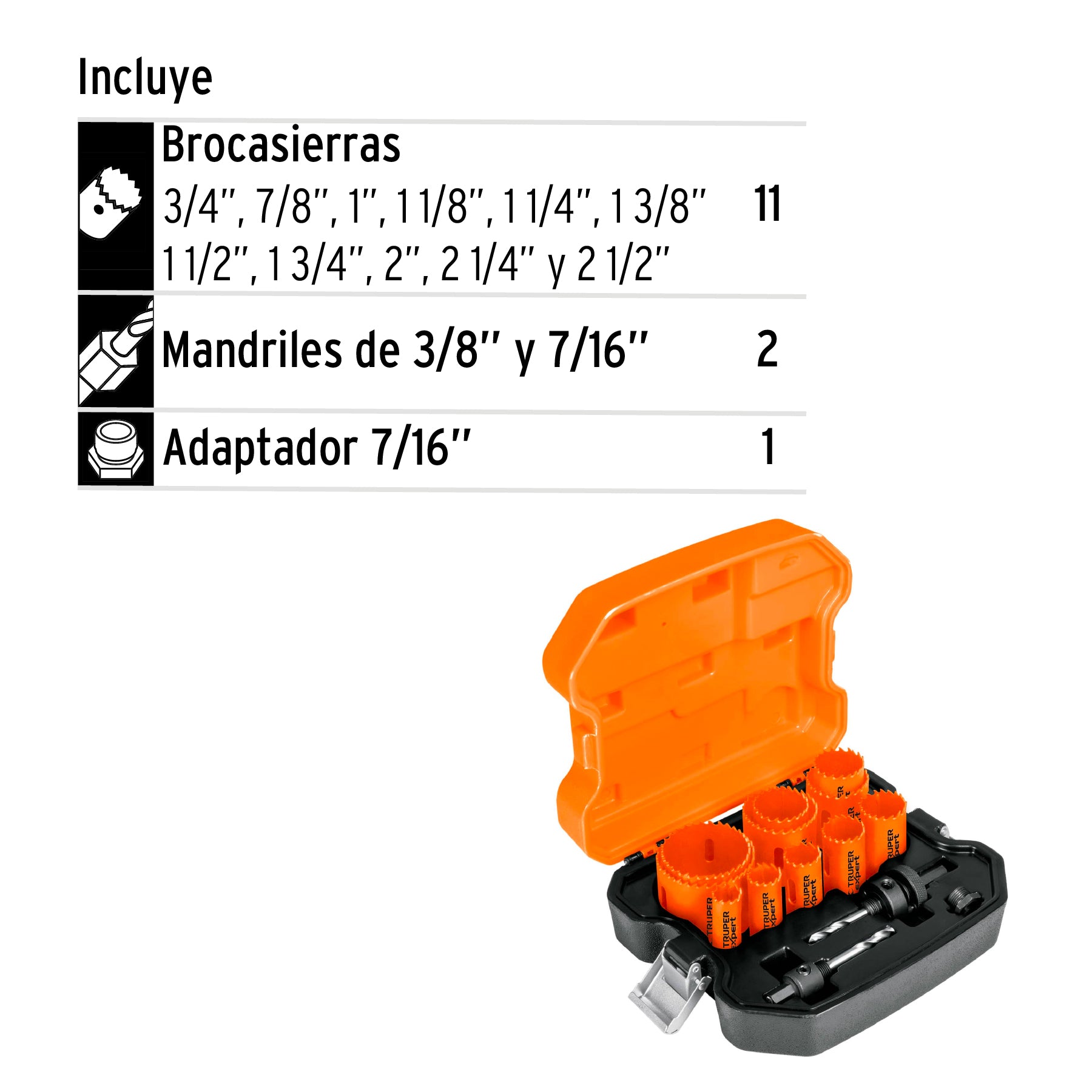 Juego de 11 brocasierras bimetálicas y 2 mandriles, Expert