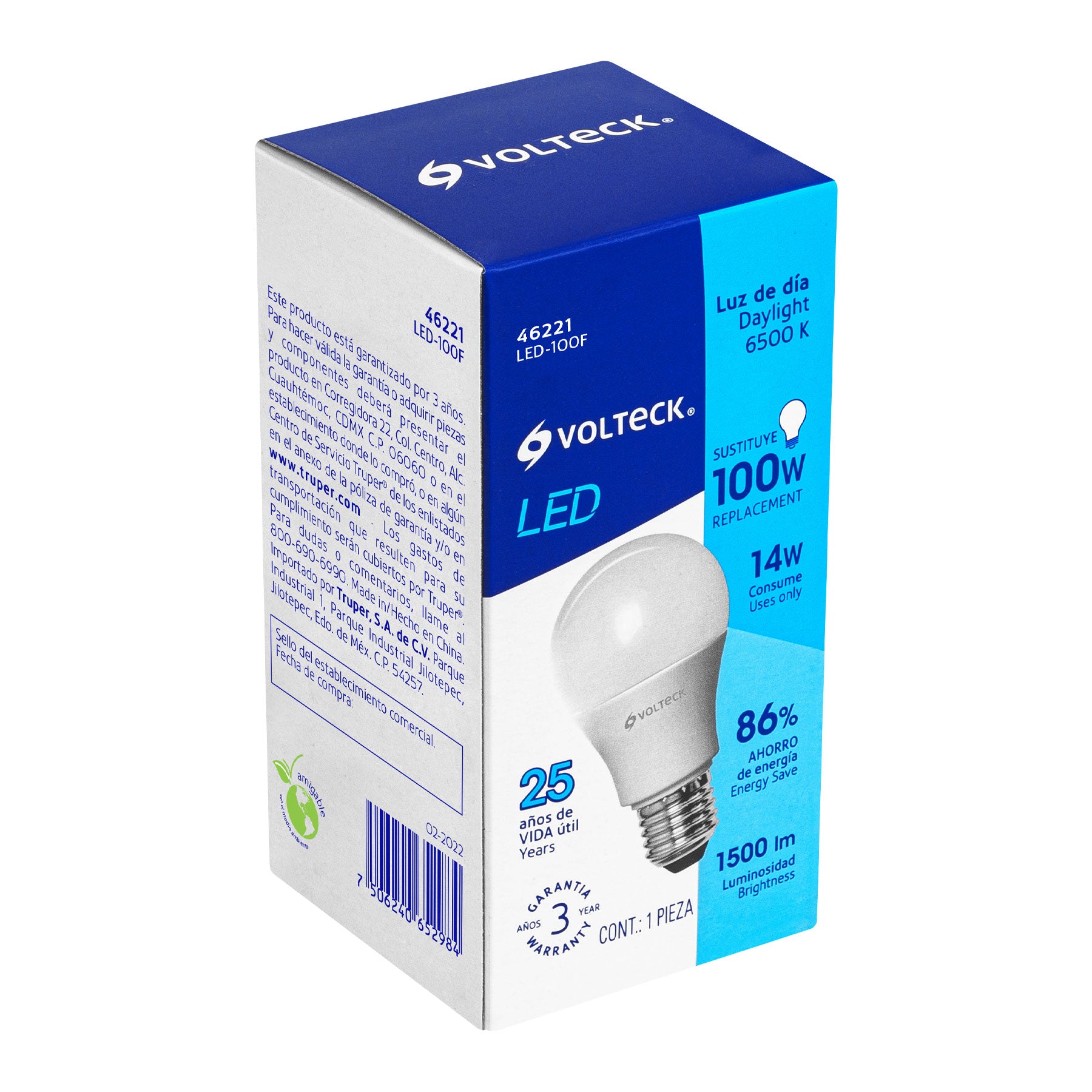 Lámpara LED A19 14 W (equiv. 100 W) luz de día, caja Volteck