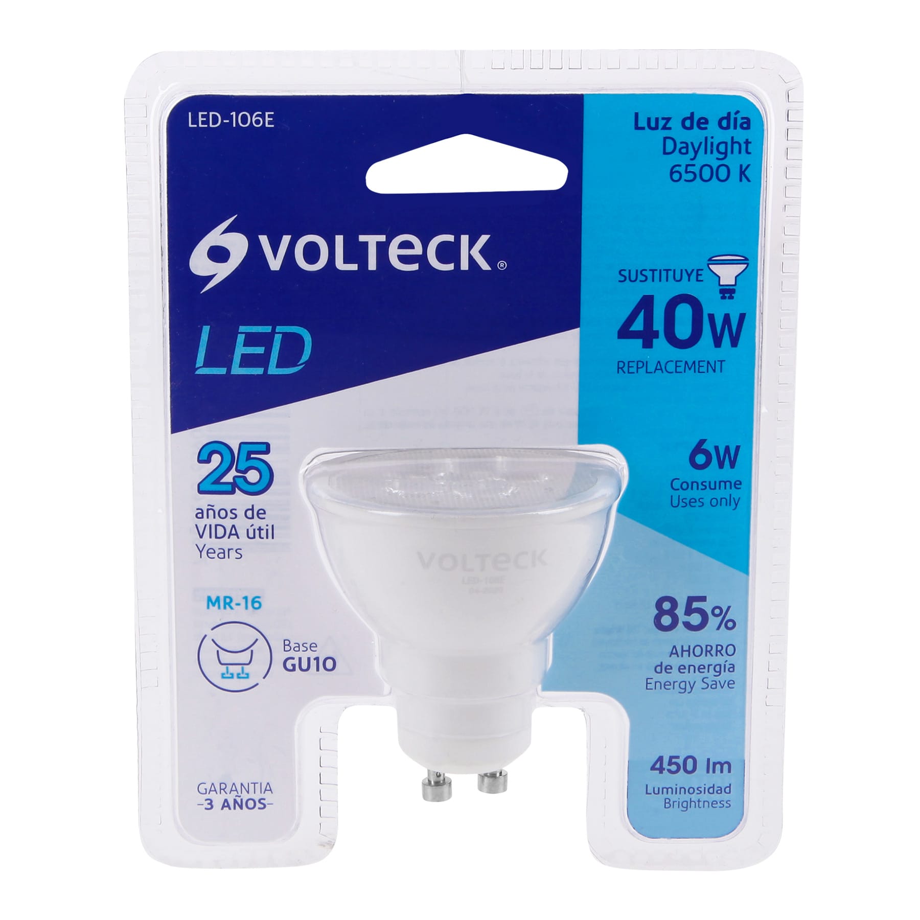 Lámpara de LED 6 W tipo MR 16 base GU10 luz de día, blíster