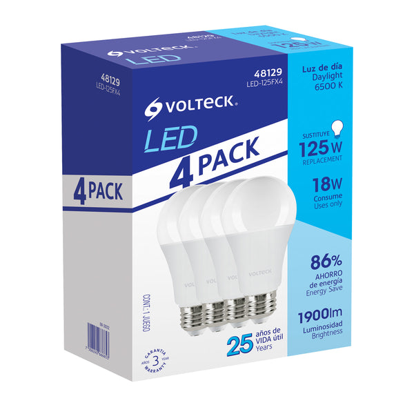 Pack de 4 Lámparas LED A19 18 W (equiv. 125 W),  luz de día