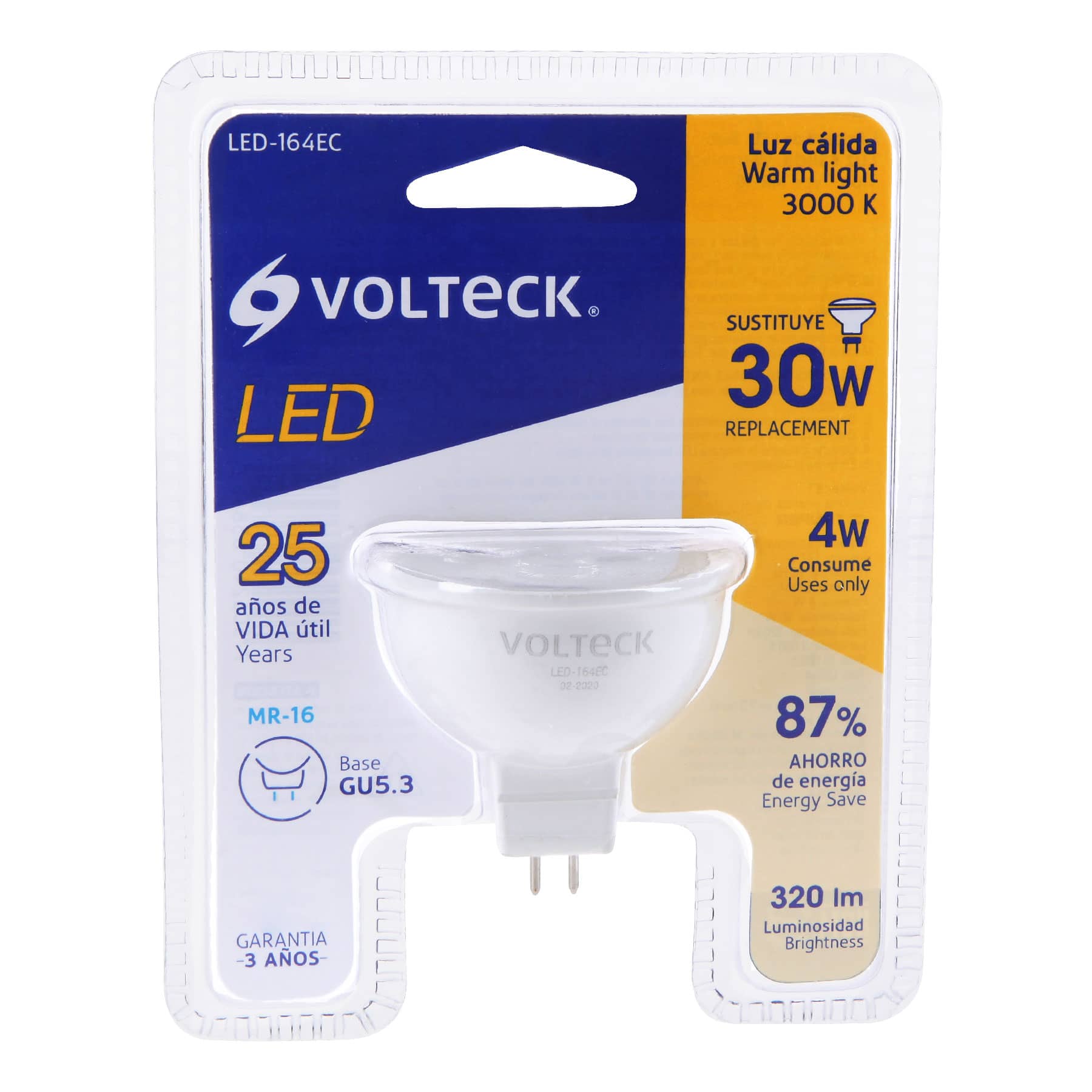 Lámpara de LED 4 W tipo MR 16 base GU5.3 luz cálida, blíster