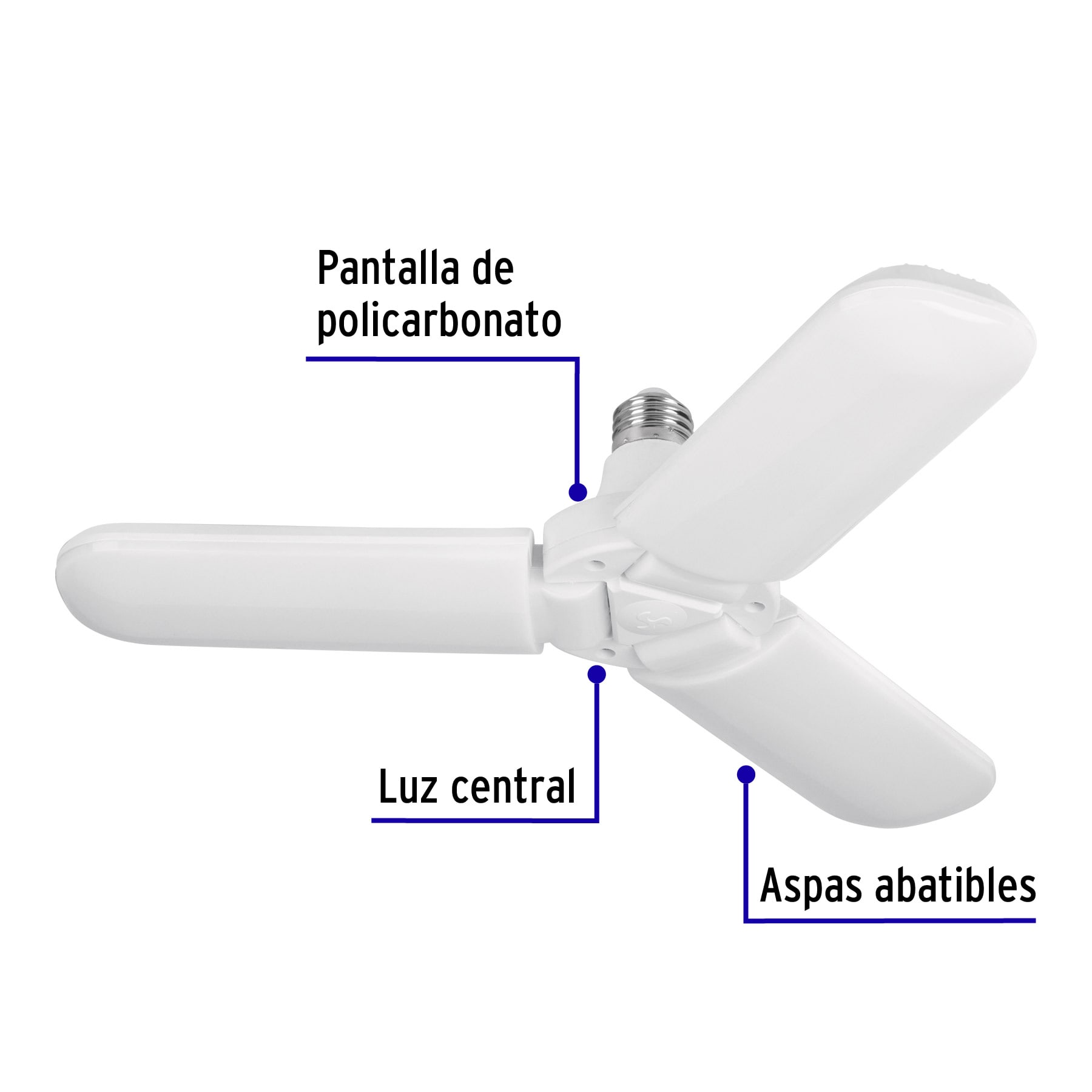 Lámpara LED 24W tipo ventilador, 3 aspas ajustables, Volteck