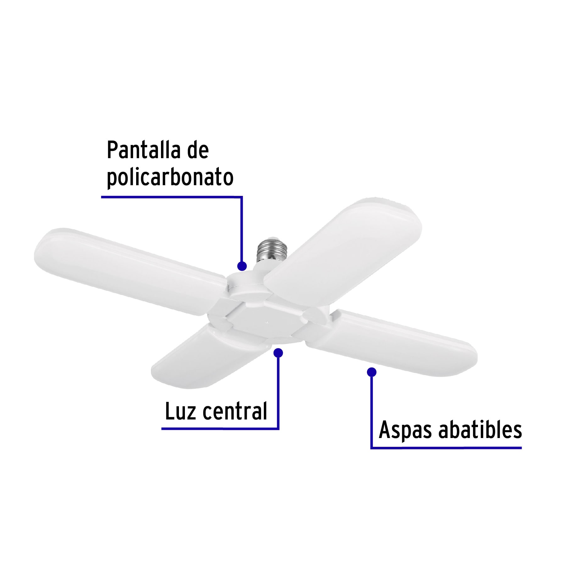 Lámpara LED 32W tipo ventilador, 4 aspas ajustables, Volteck