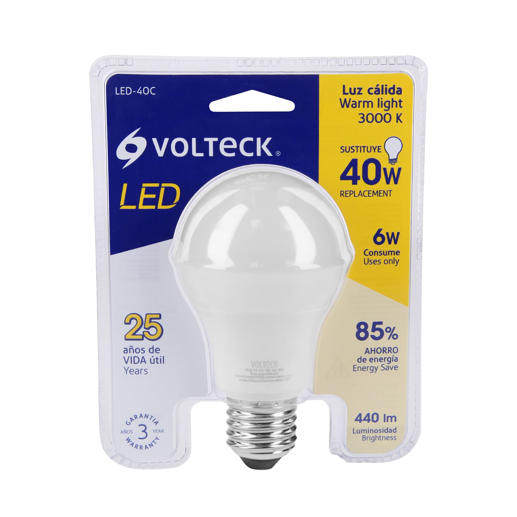 Lámpara LED A19 6 W (equiv. 40 W) luz cálida blíster Volteck