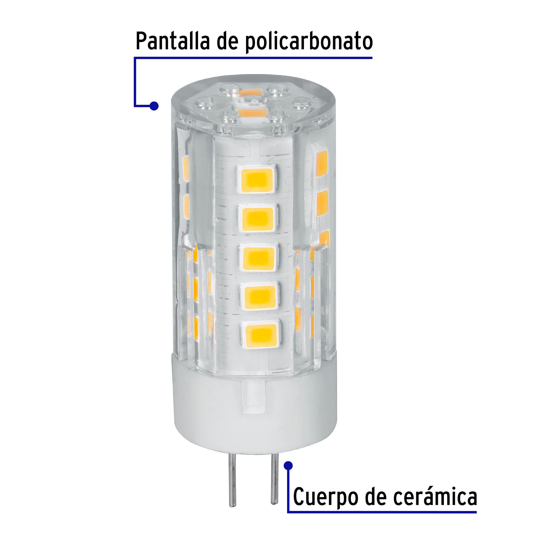 Lámpara de LED tipo cápsula 3 W base G4 luz cálida, blíster