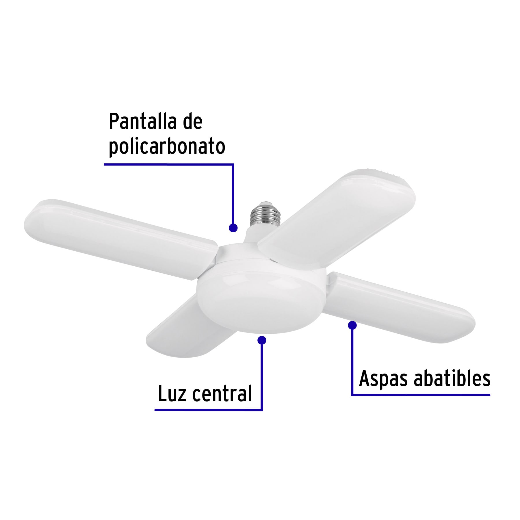 Lámpara LED 40W tipo ventilador, 4 aspas ajustables, Volteck