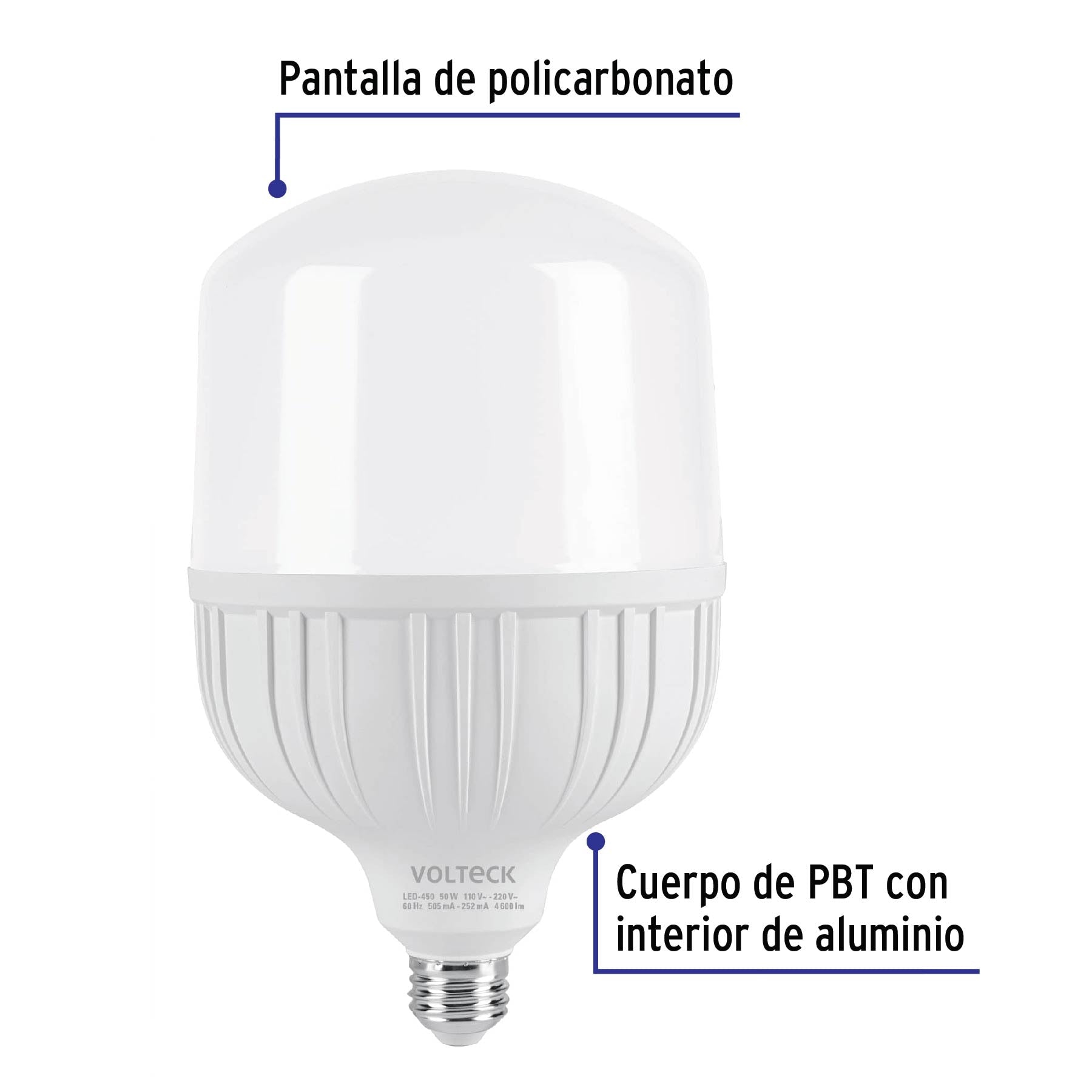 Lámpara LED alta potencia 50 W (equiv.450 W), luz de día