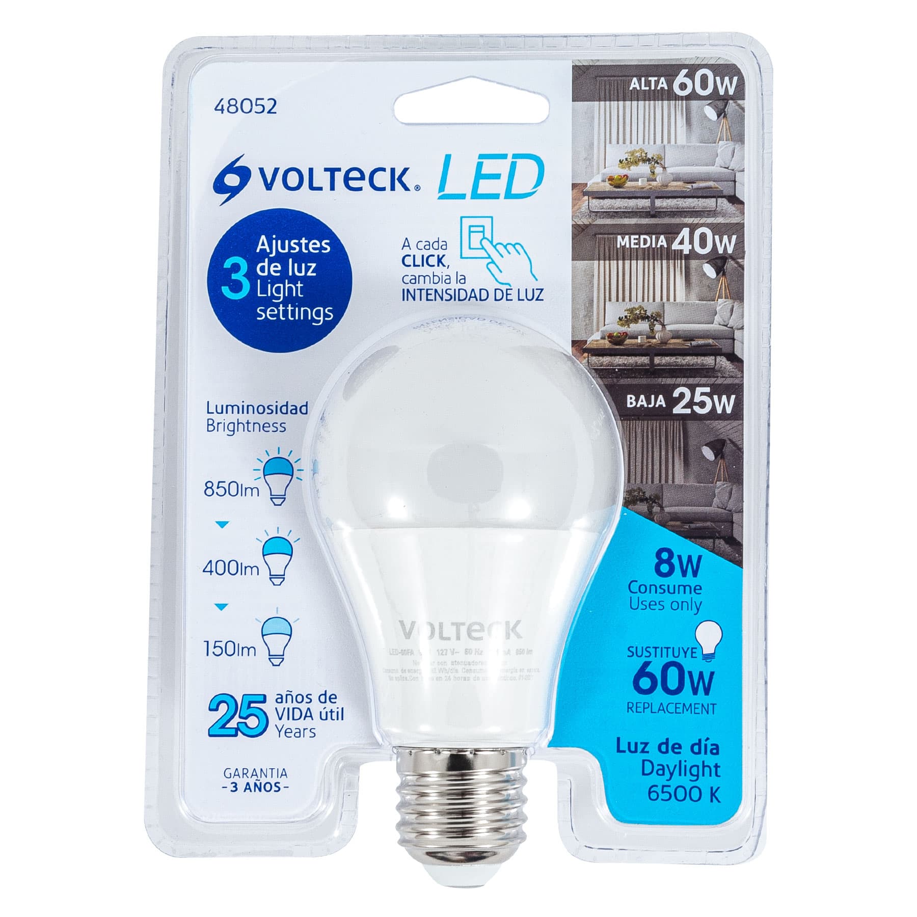 Lámpara LED tipo bulbo con 3 niveles de iluminación, blíster