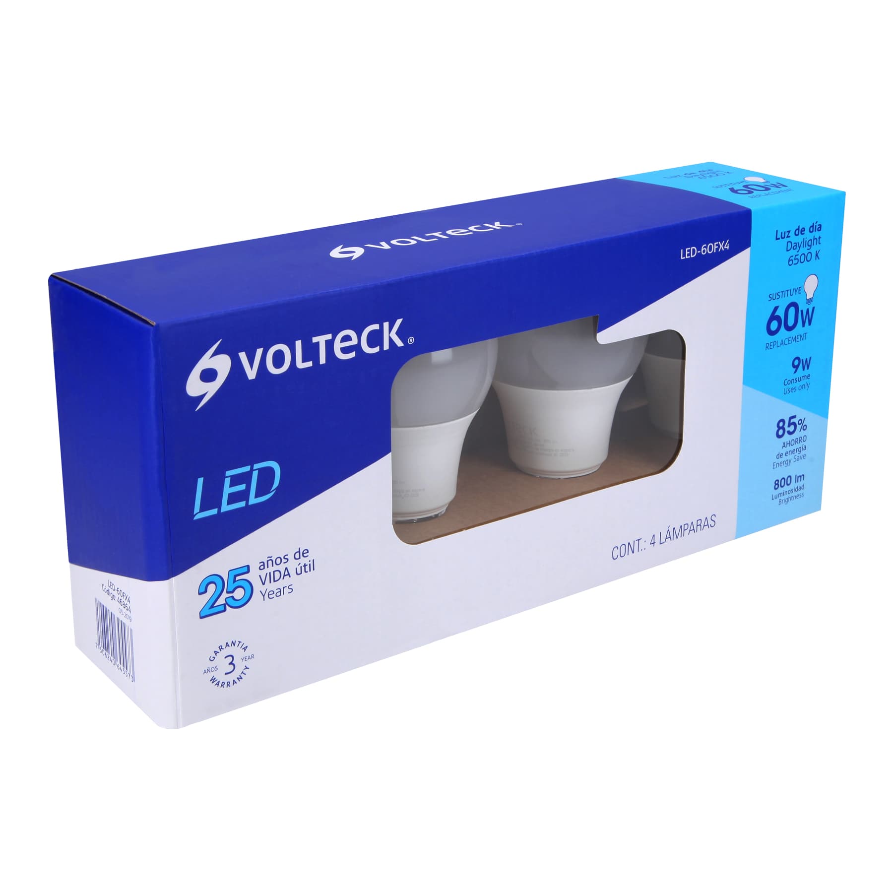 Pack de 4 lámparas LED A19 9 W (equiv. 60 W), luz de día
