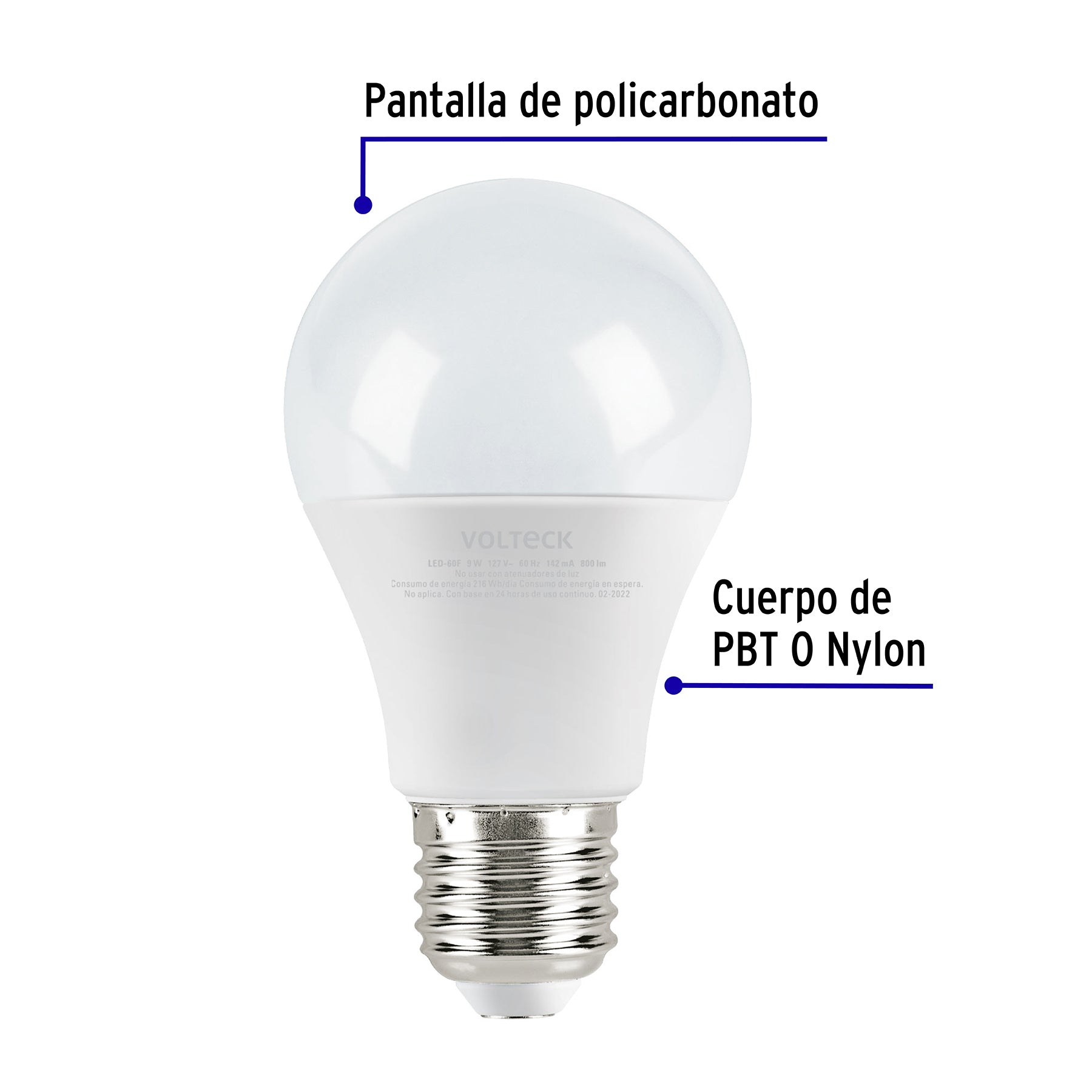 Lámpara LED A19 9 W (equiv. 60 W) luz de día blíster Volteck
