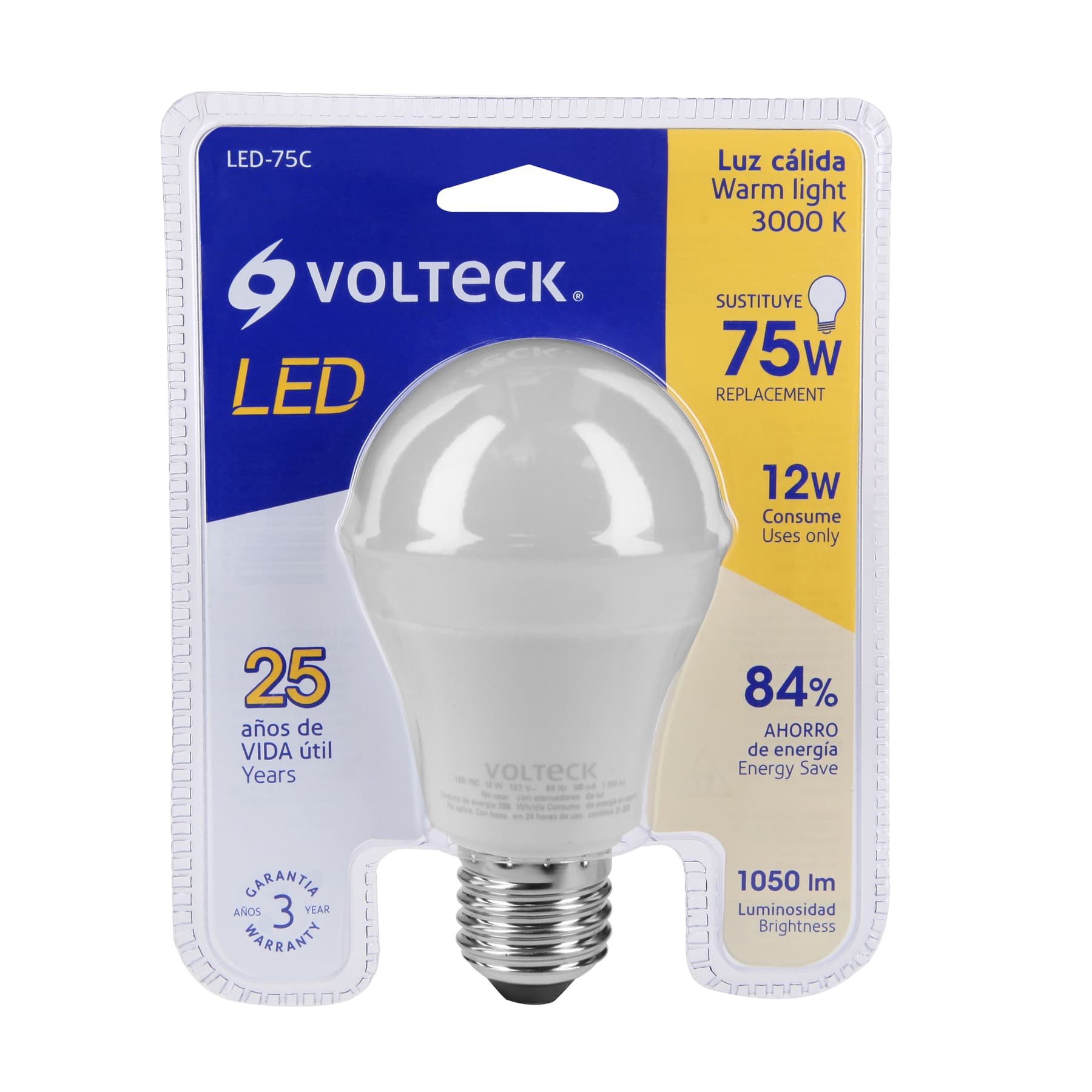 Lámpara LED A19 12 W (equiv. 75W) luz cálida blíster Volteck