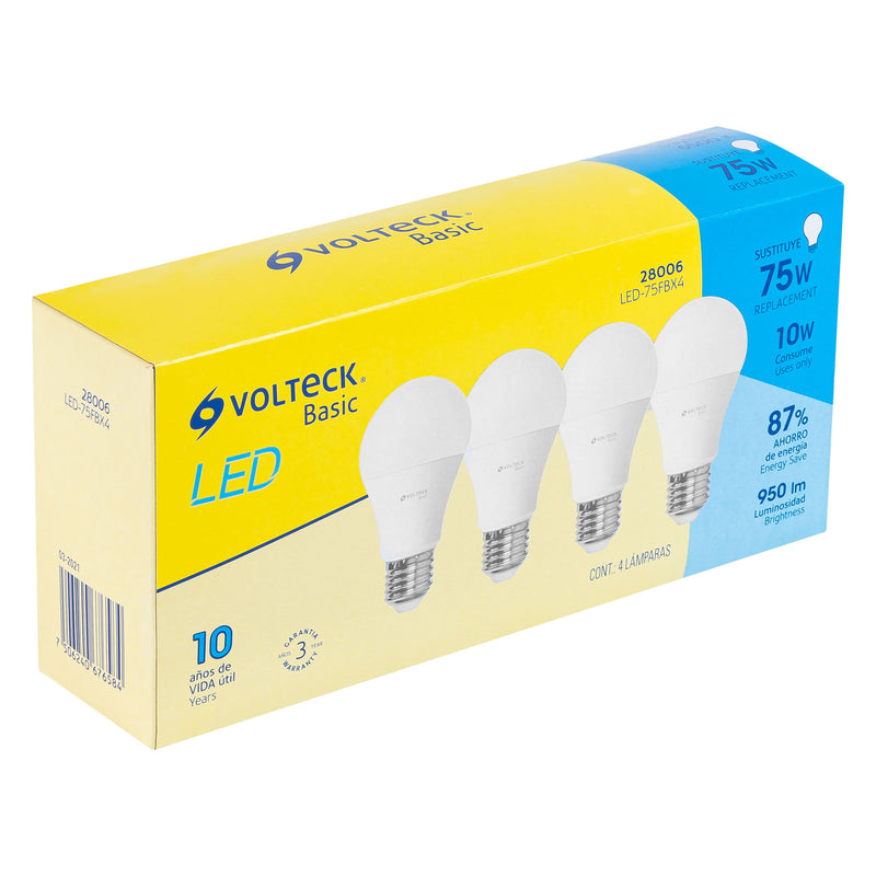 Pack de 4 Lámparas LED A19 10 W (equiv. 75 W),  luz de día