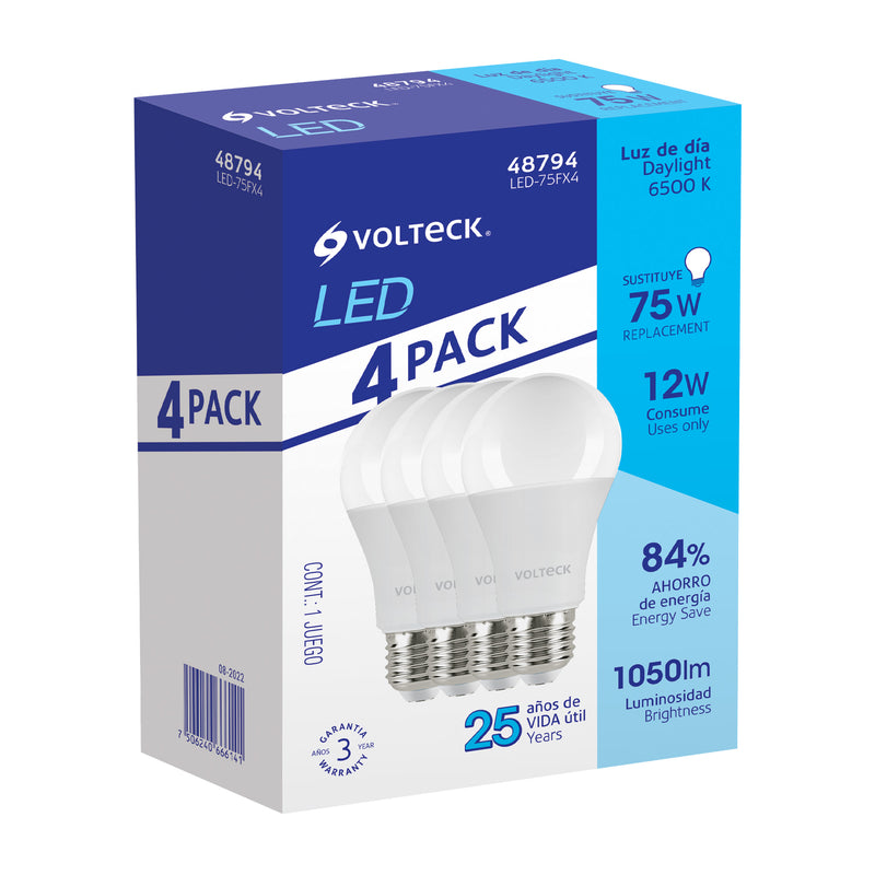 Pack de 4 Lámparas LED A19 12 W (equiv. 75 W),  luz de día