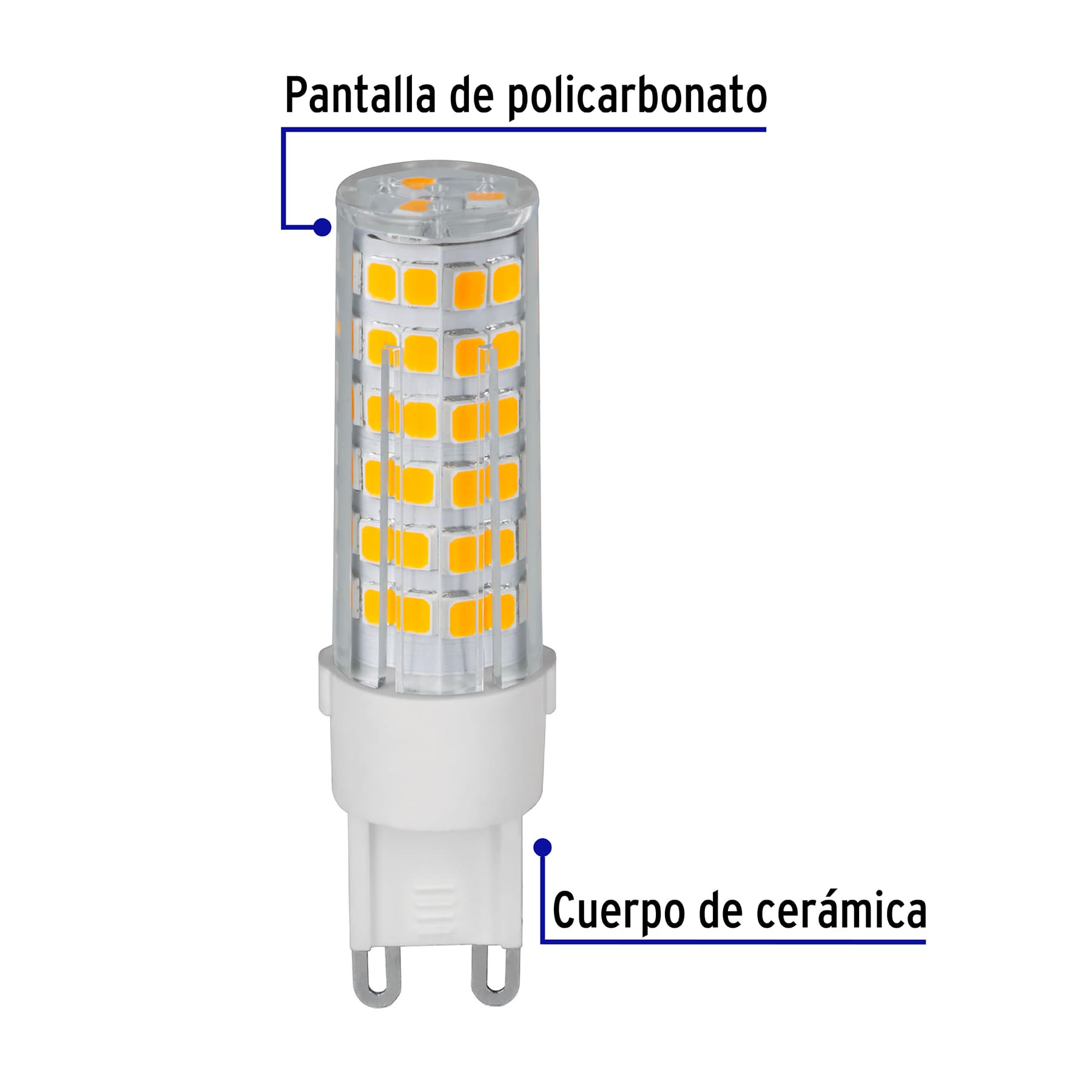 Lámpara de LED tipo cápsula 4 W base G9 luz cálida, blíster
