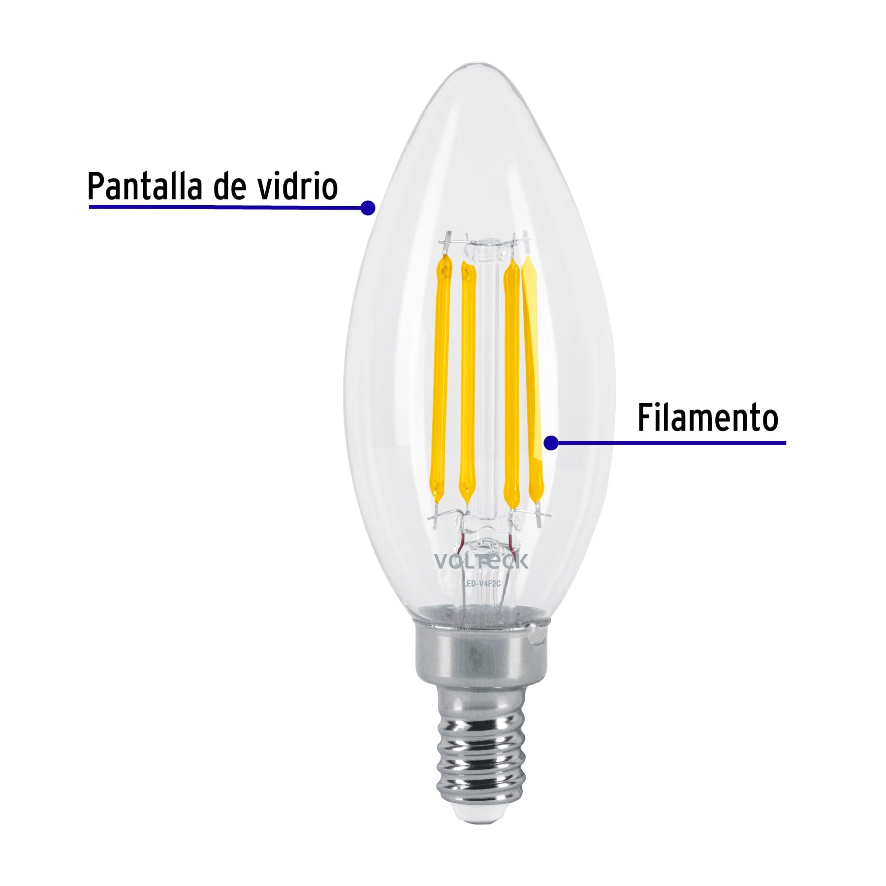Lámpara LED tipo vela 4 W con filamento base E12 luz cálida