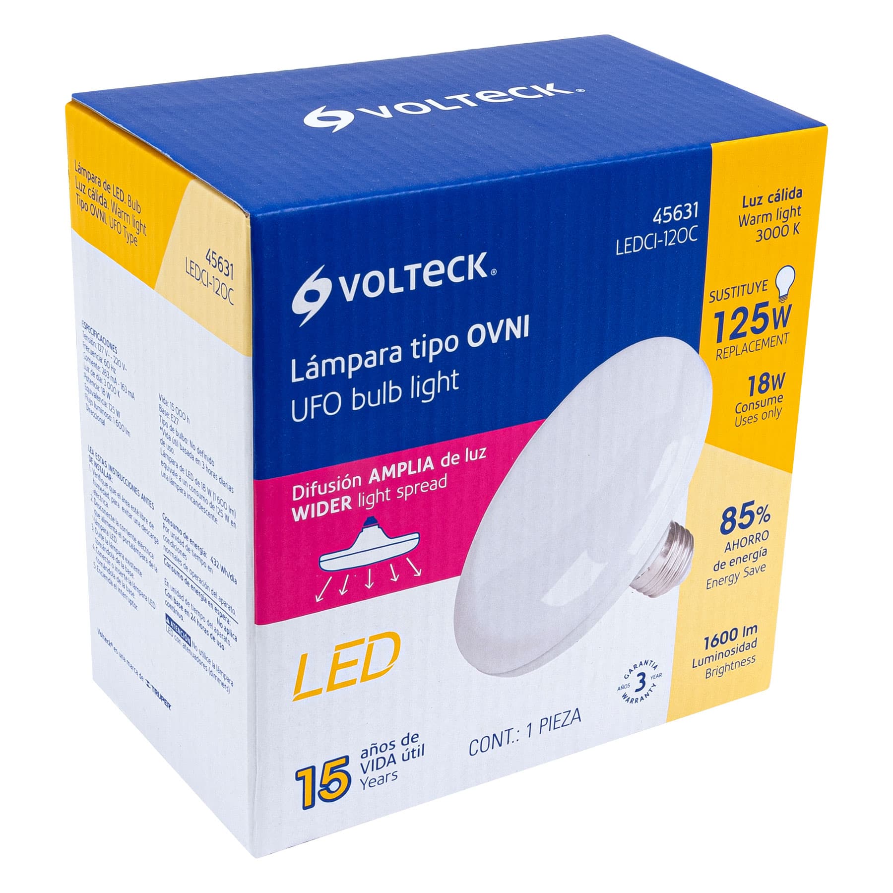 Lámpara LED tipo OVNI 18 W (equiv. 125 W), luz cálida, caja