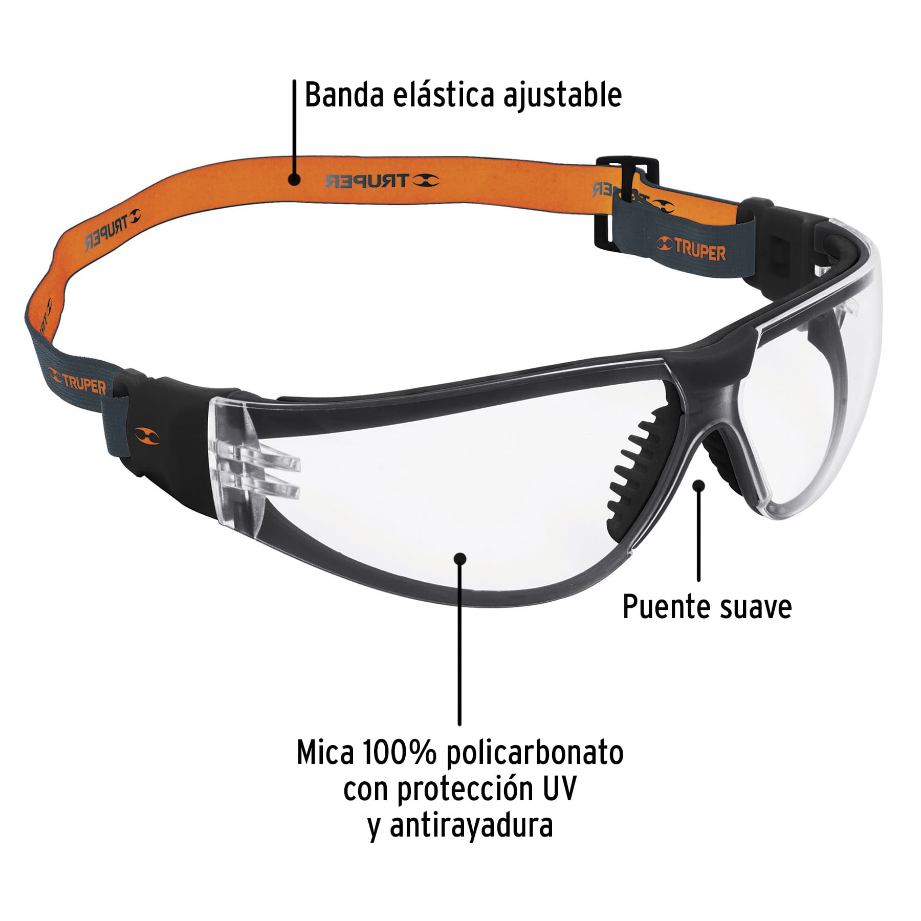 Lentes de seguridad, transparente con banda elástica, Active