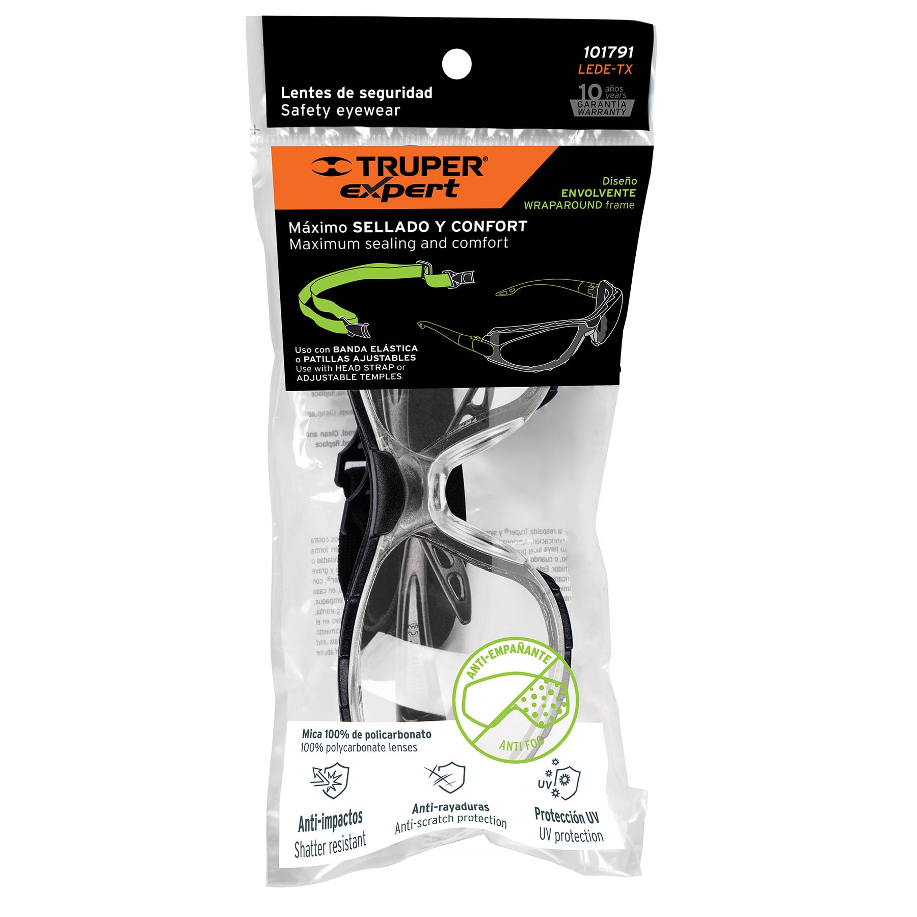Lentes transp antiempaño con marco de espuma y correa, Expert