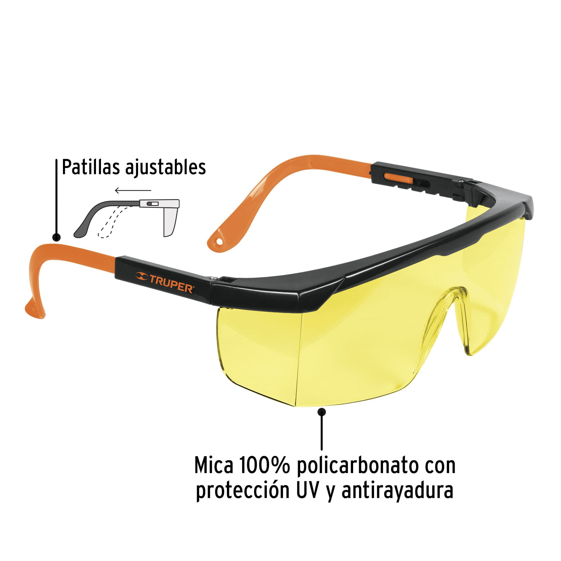 Lentes de seguridad ajustables ambar, Truper Classic