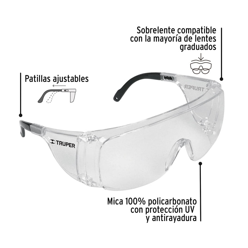 Sobrelentes de seguridad transparentes, Truper Safe, Lentes y Goggles, 14308