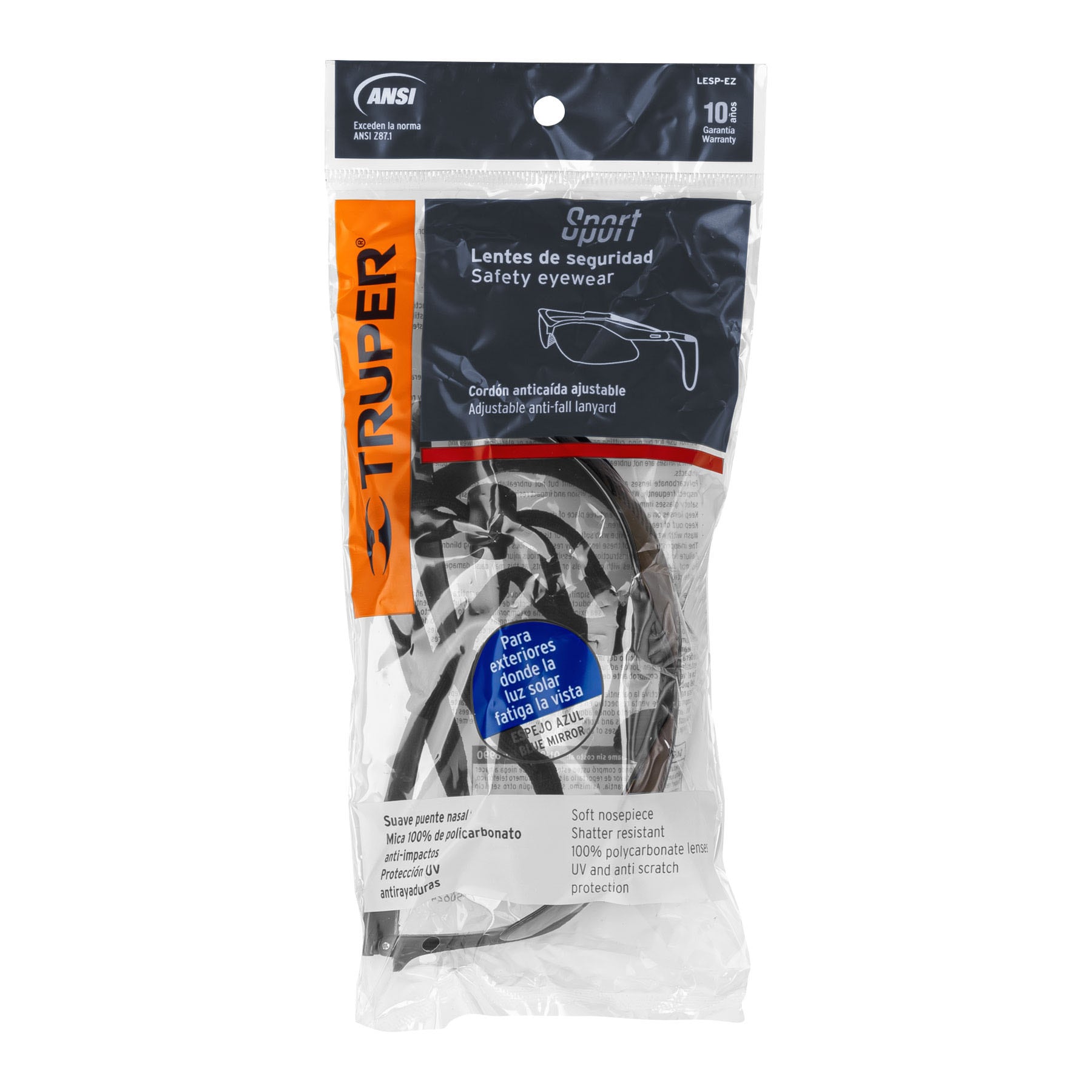 Lentes seguridad espejo azul con cordón ajustable, Sport