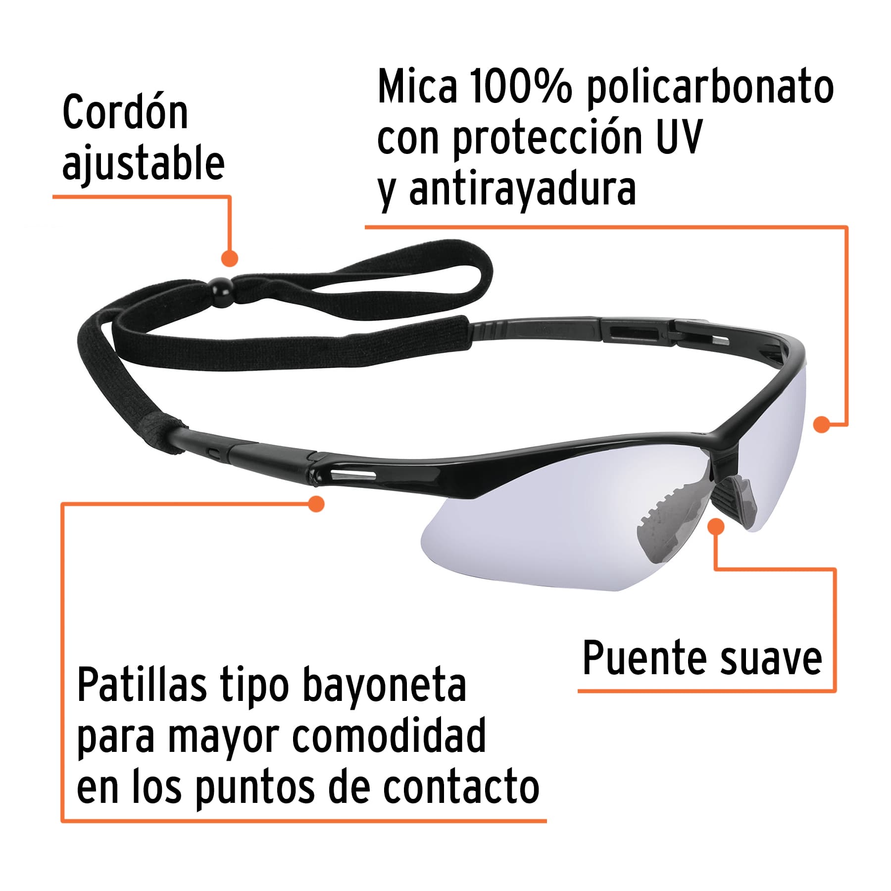 Lentes seguridad espejo azul con cordón ajustable, Sport
