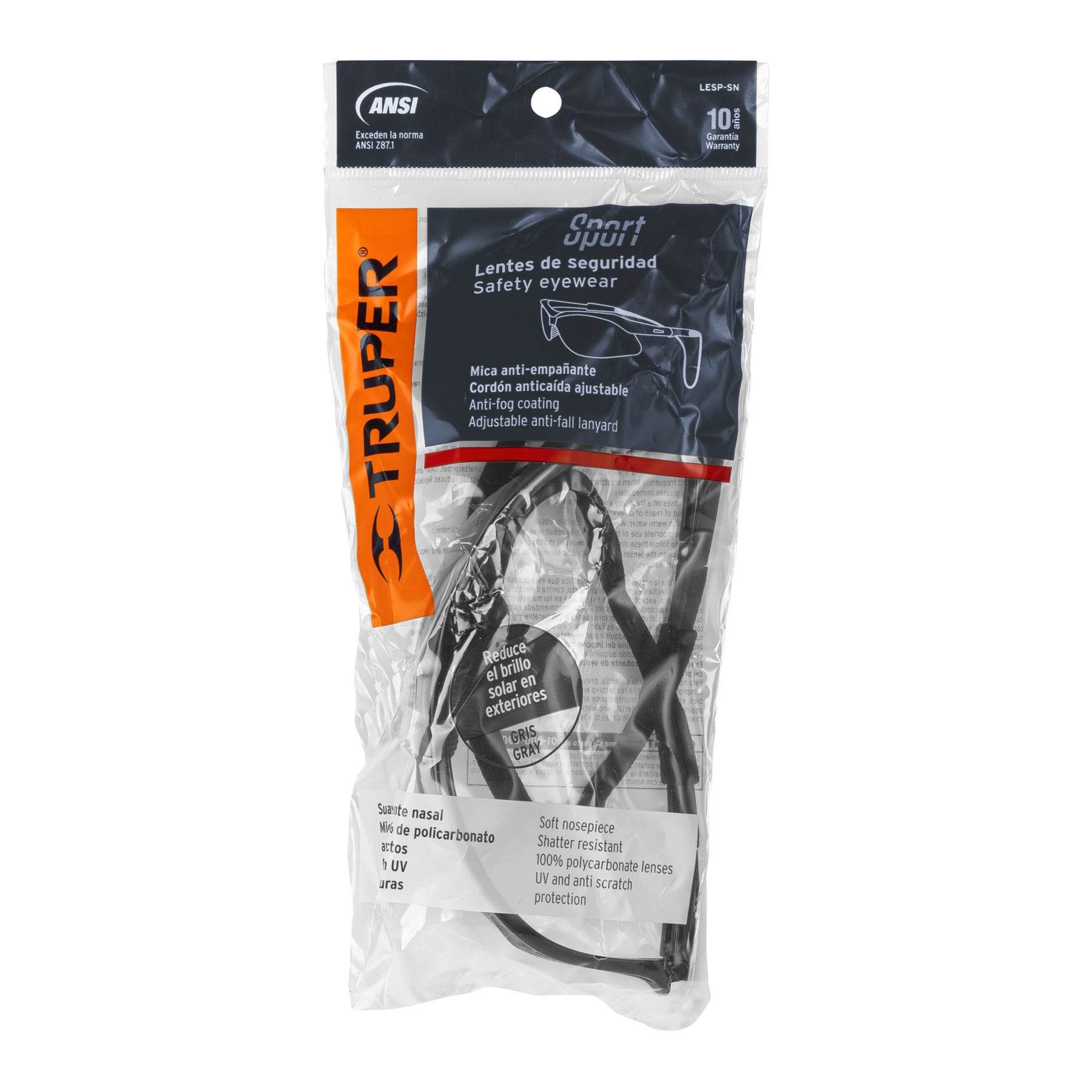 Lentes seguridad grises antiempaño con cordón ajustable, Sport