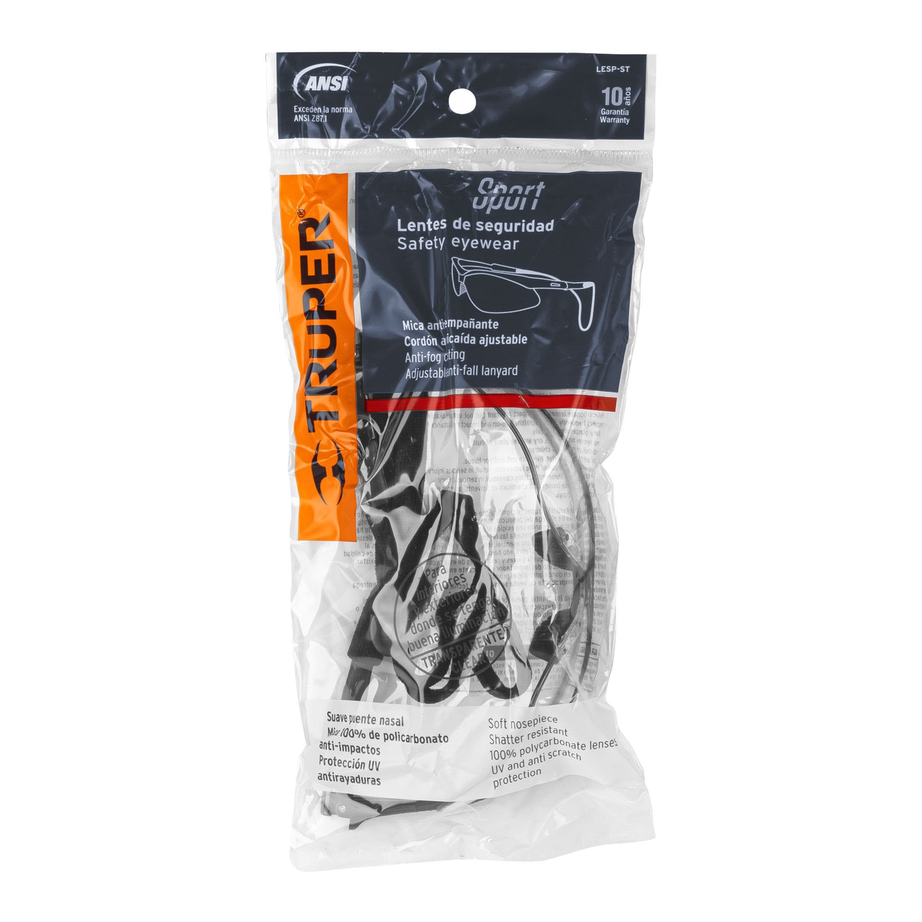 Lentes seguridad claros antiempaño con cordón ajustable, Sport