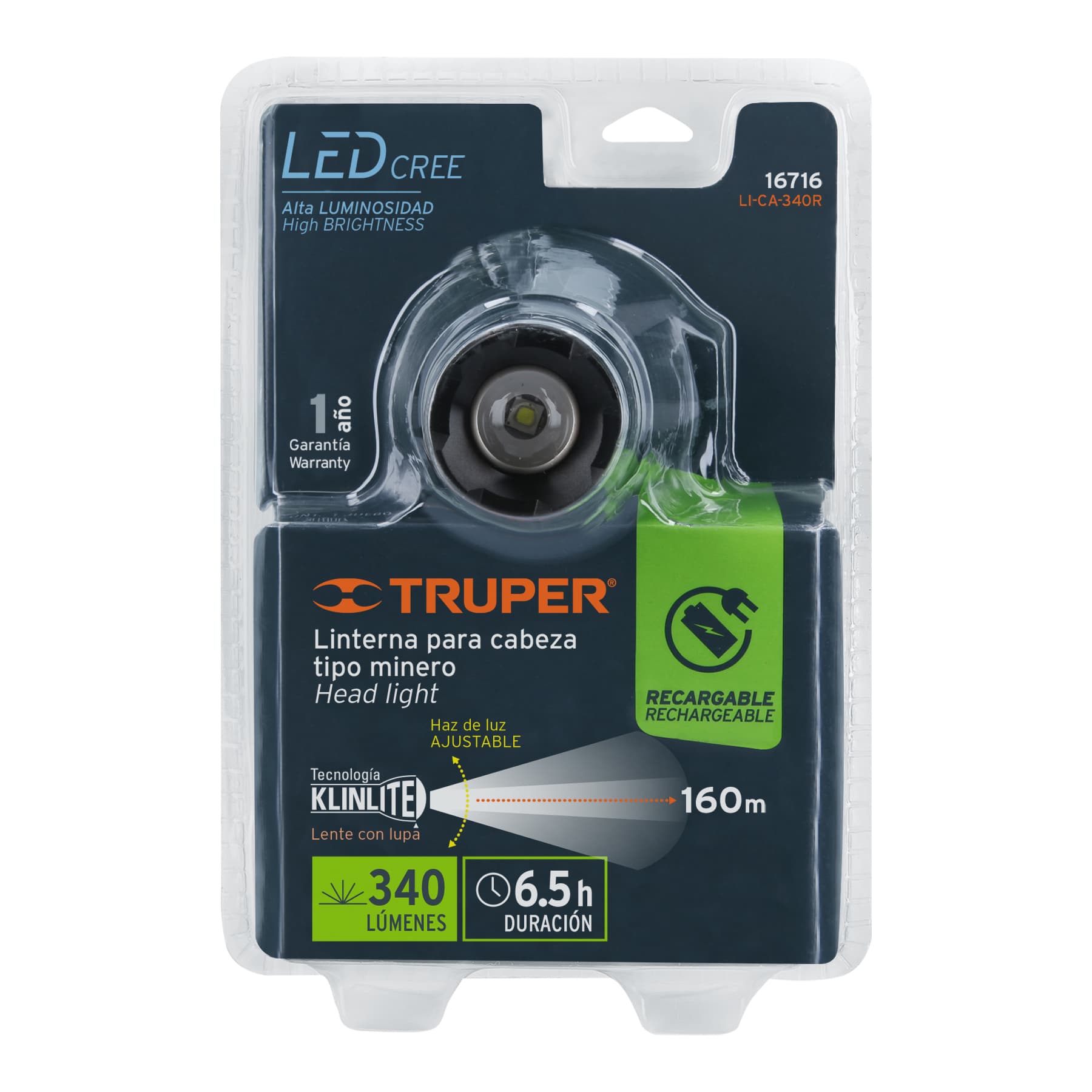Linterna de minero LED 430 lm, recargable, Truper Expert