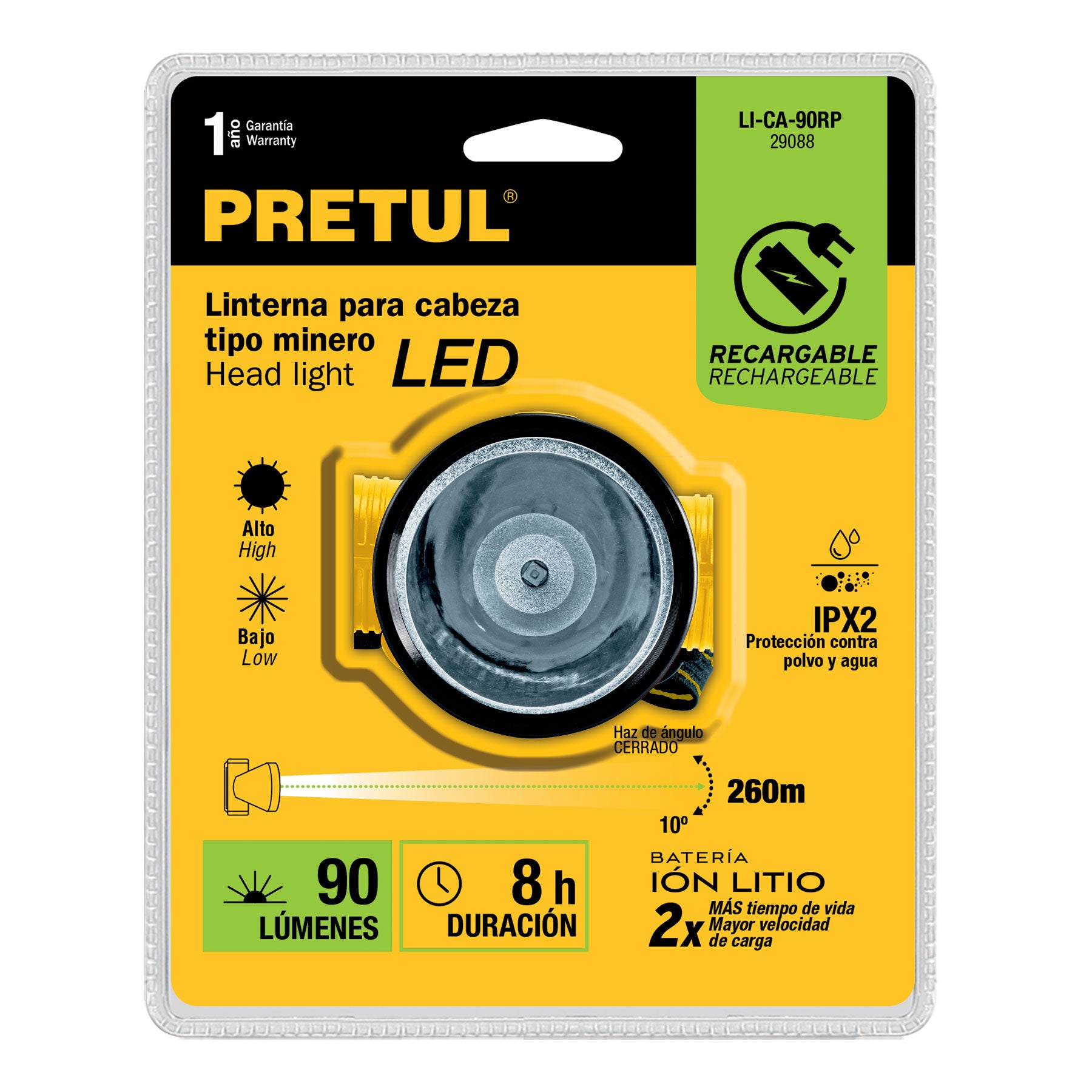 Linterna de minero LED 95 lm, recargable, Pretul