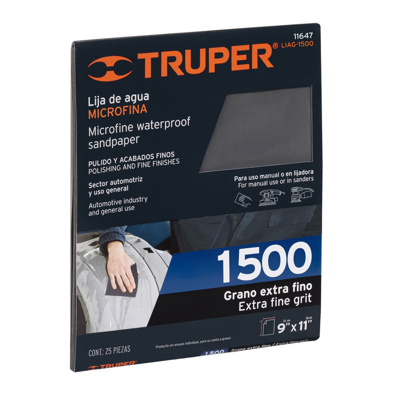 Lija de agua grano 1500 microfina carburo de silicio,  Truper
