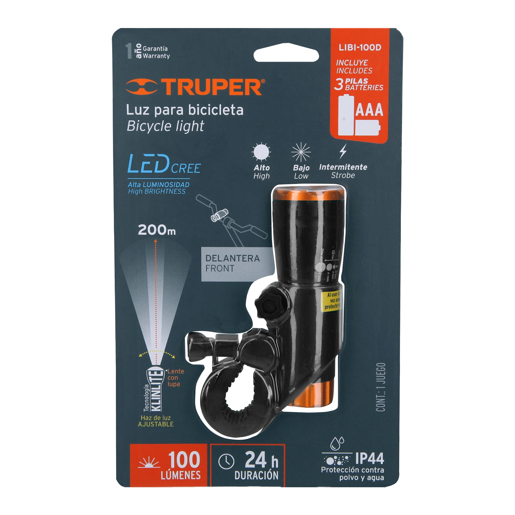Linterna delantera para bicicleta, 140 lm, recargable
