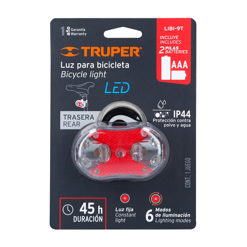 Linterna trasera para bicicleta 9 LEDs con 2 pilas AAA