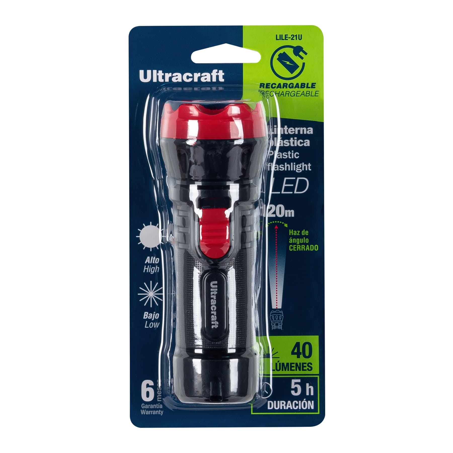 Linterna plástica de LED, 40 lm, recargable, ULTRACRAFT
