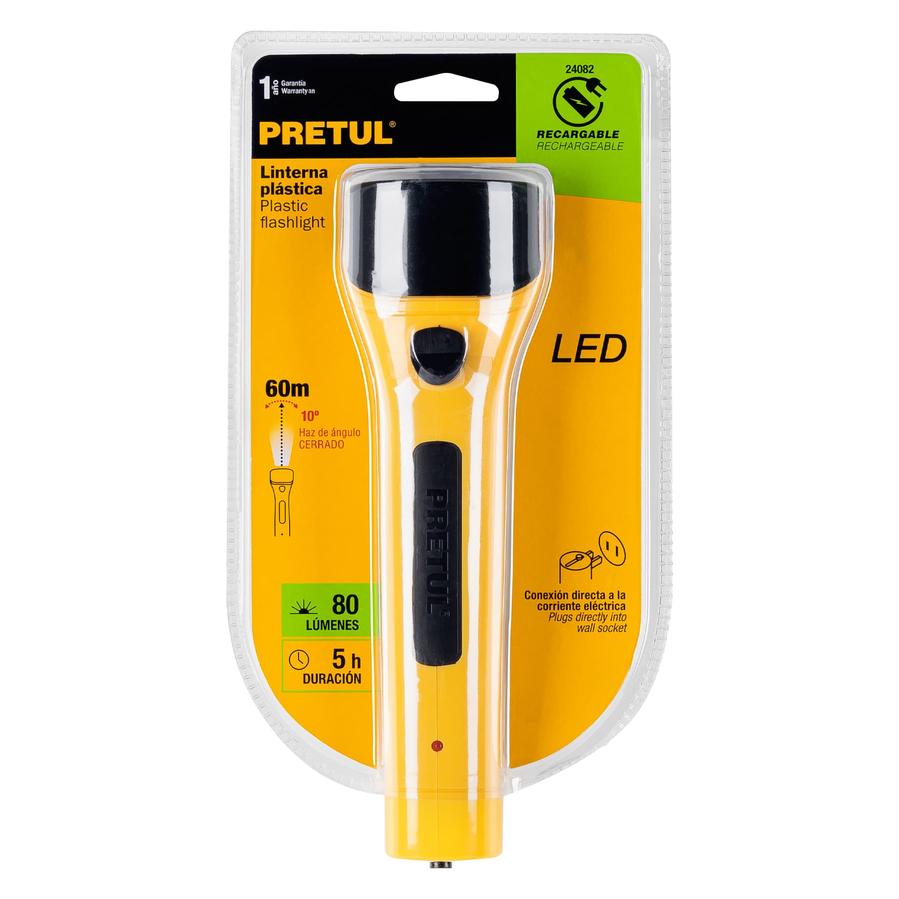 Linterna plástica de LED, 80 lm, recargable, Pretul