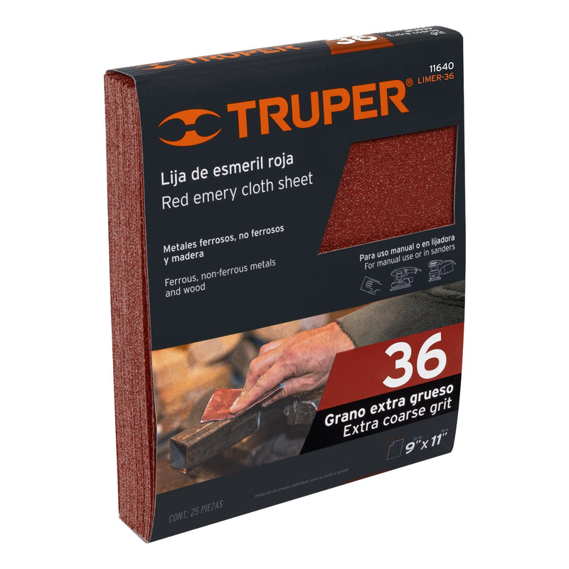 Lija de esmeril roja grano 36 de óxido de aluminio,  Truper