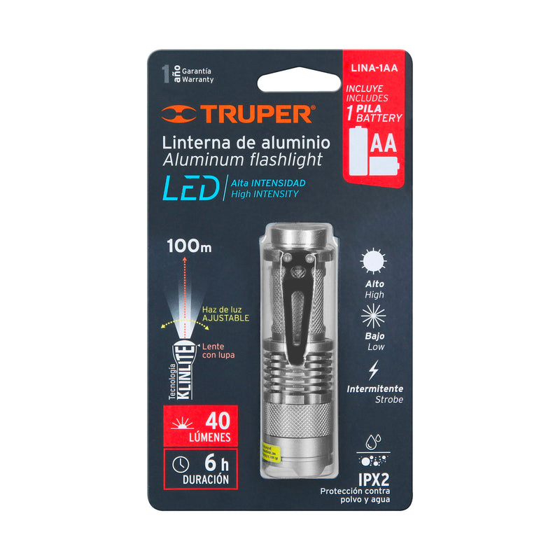 Linterna de aluminio 1 LED de 40 lm con 1 pila AA,  Truper