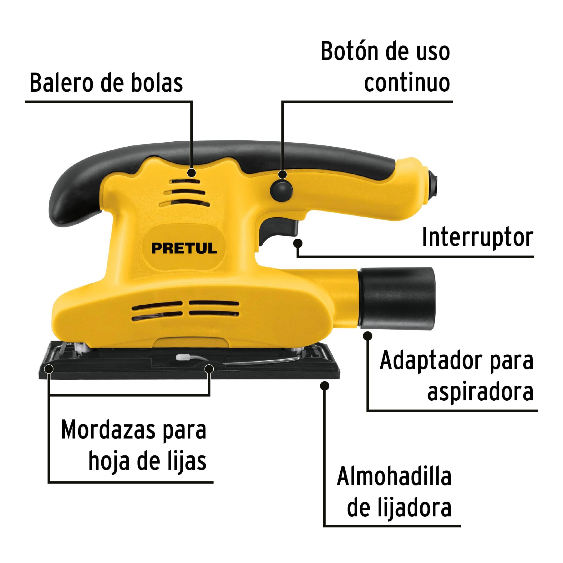 Lijadora orbital 1/3 hoja, 150W, Pretul