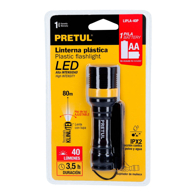 Linterna plástica 1 LED 40 lm de 1 pila AA,  Pretul
