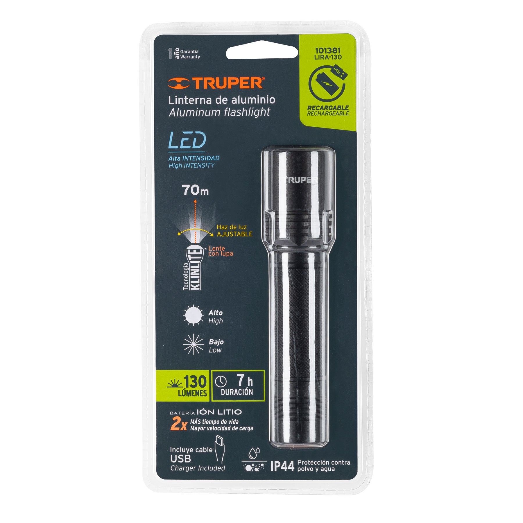 Linterna LED recargable, de aluminio, 340 lm, Truper