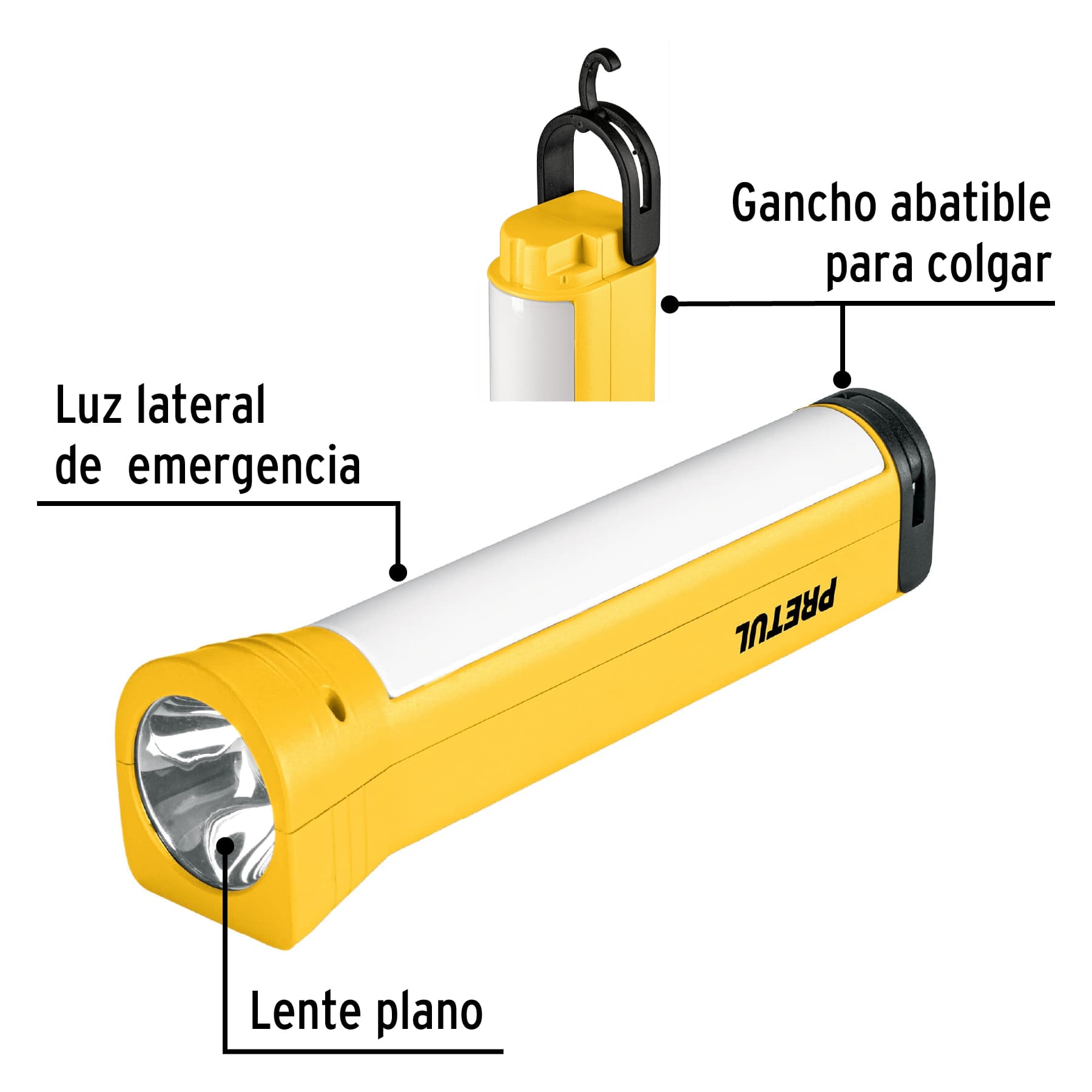Linterna plástica de LED, 100 lm, recargable, Pretul