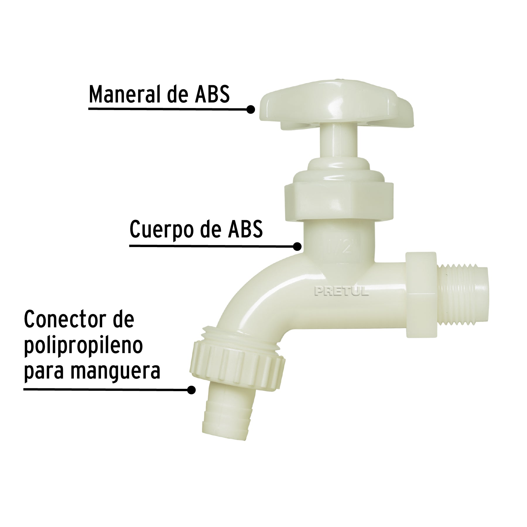 Llave para manguera, de plástico 65g,1/2", granel, Pretul