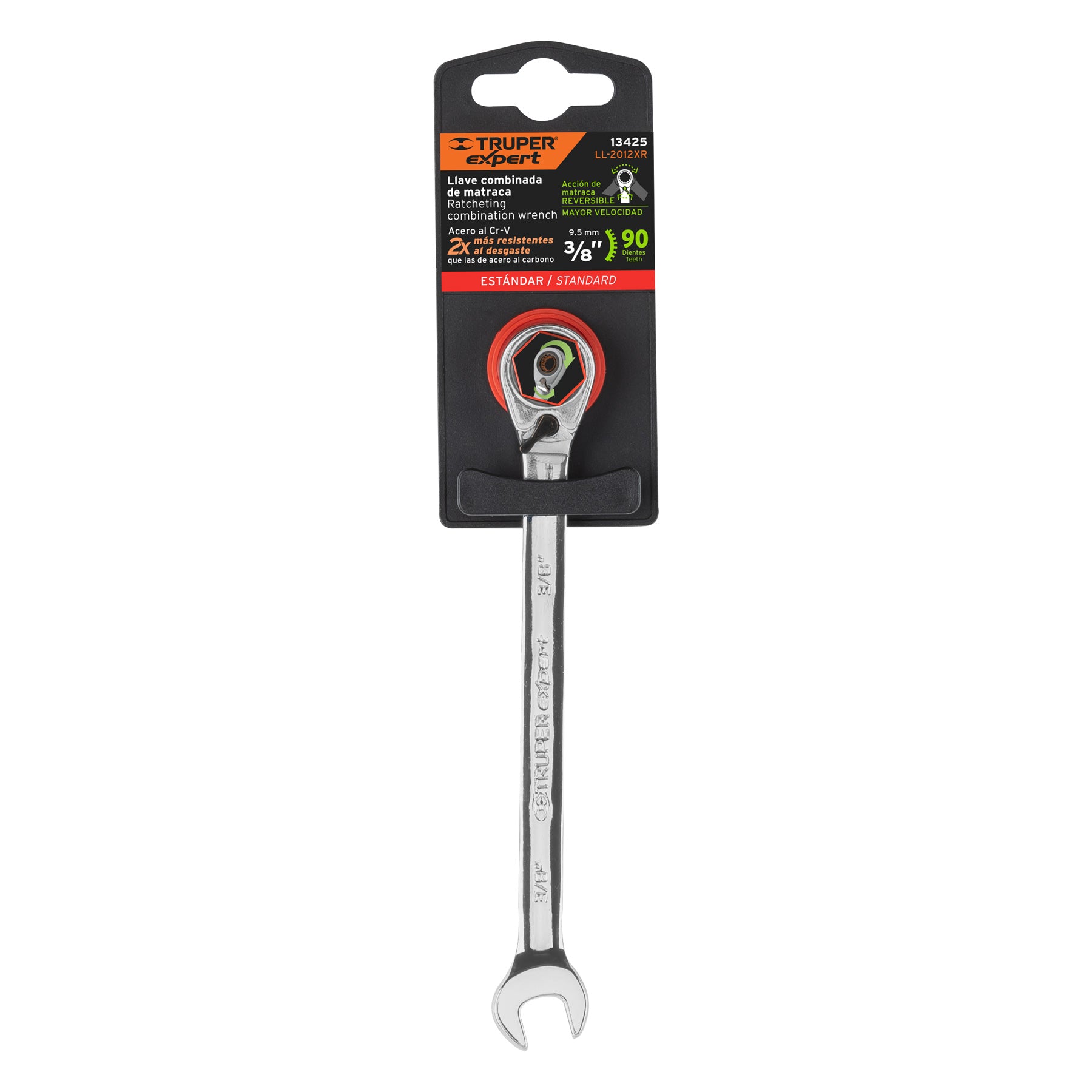 Llave combinada matraca reversible 3/8"x158 mm largo, Expert
