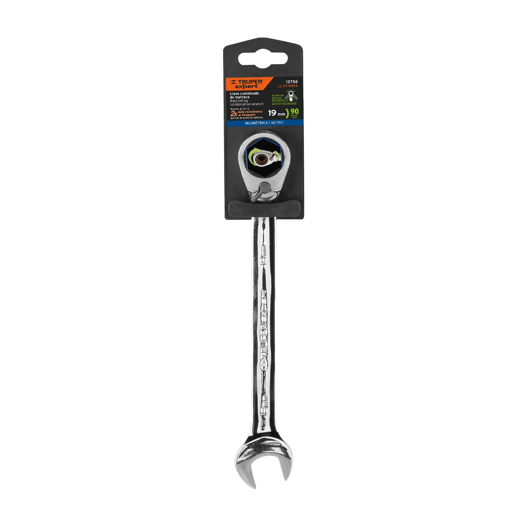 Llave combinada matraca reversible 19mmx241 mm largo, Expert